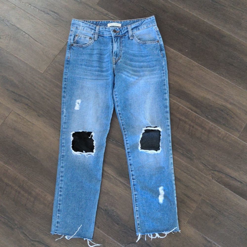Stradivarius Straight Leg Jeans with Distressed Mesh Details‎ size 2
